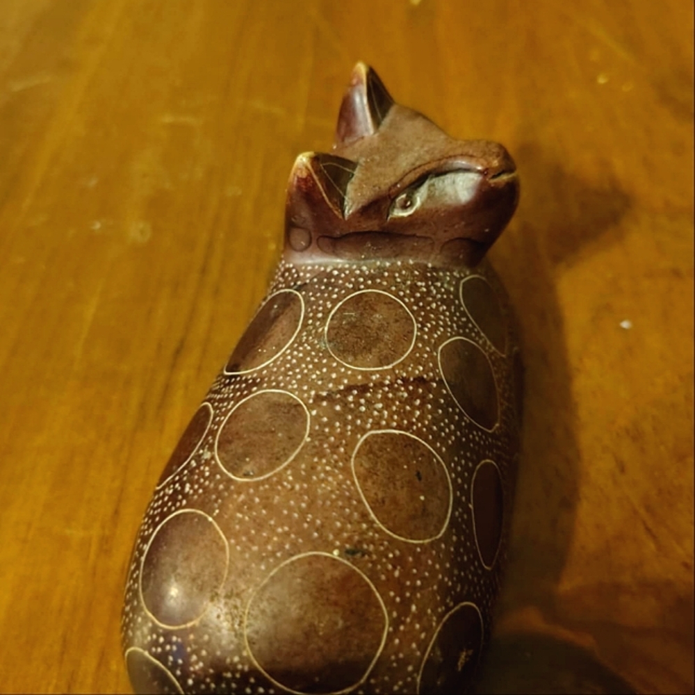 Vtg Hand-carved Soapstone Cat Figurine Kenya - Picture 8 of 11
